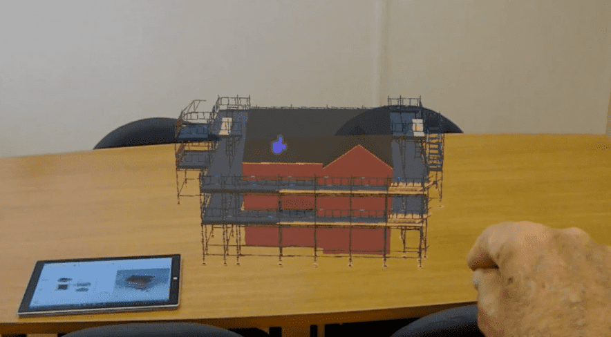 Augmented reality of a 3D drawing in Avontus Scaffold Designer.